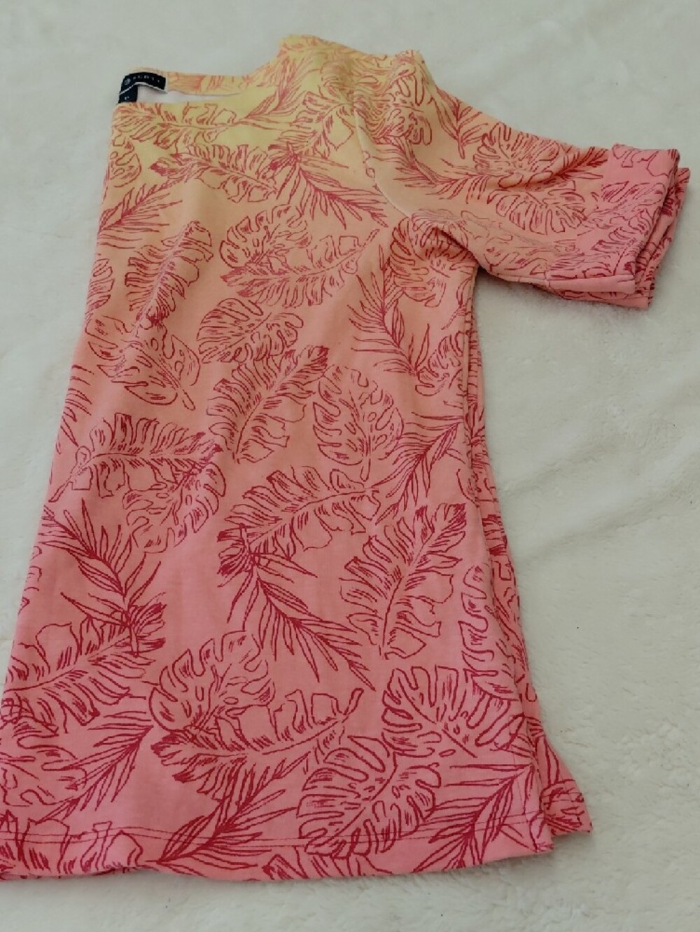Karen Scott Yellow Top with Coral Leaf Motif